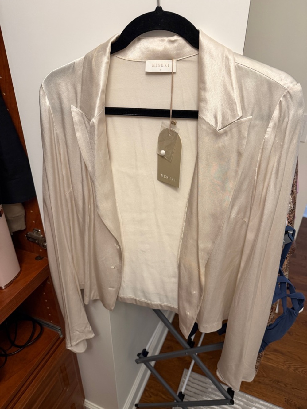 Meshki Satin Blazer Jacket in Champagne Cream